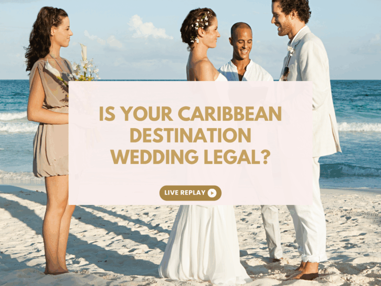 Couple getting married on beach with witness and officiant